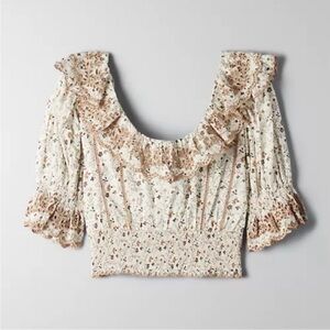 Aritzia Sunday Best cropped ruffles blouse, XS, florals, smocked Peasant Boho
